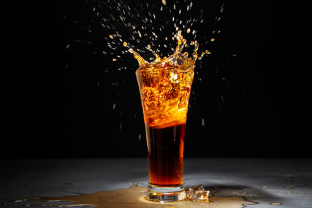 Close-up of soft drinks A glass of delicious refreshing summer water with ice cubes isolated on...