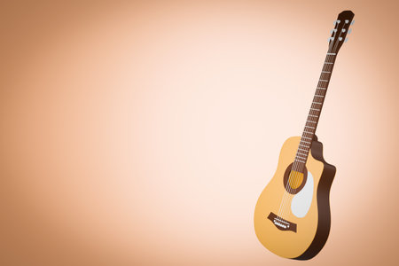 Acoustic guitar, isolated on yellow background. 3D illustration renderingの写真素材