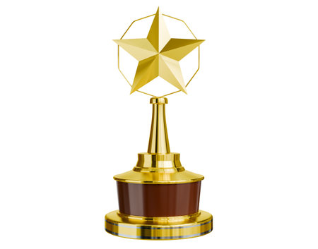 Gold cup for achievement, football championship, sports competition, contest, game winner award shape. Champion's Achievements Tournament victory 3D illustration rendering - clipping pathの写真素材