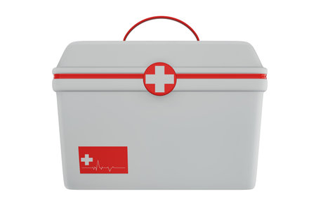 Box or bag for emergency medical equipment, hospital, medicine aid, medic, pharmacy, 3D illustration Separate on background - clipping pathの写真素材