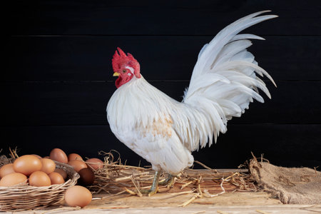 Raw chicken tallow with hens on a rustic organic farmの写真素材