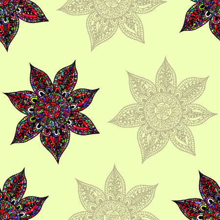 Abstract flower seamless pattern. Hand drawn oriental patternのイラスト素材
