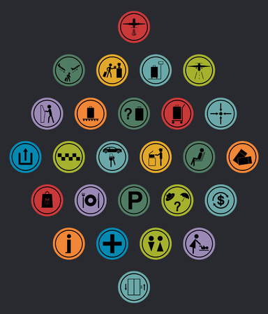 Airport multicolored icons on gray backgroundのイラスト素材