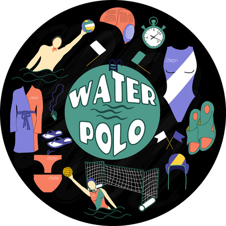 Water polo color label on blackboardのイラスト素材
