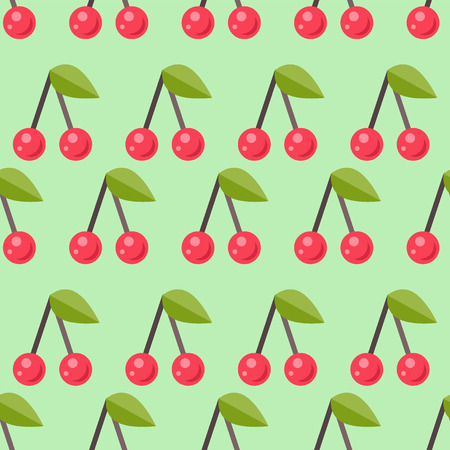 Cherry seamless pattern, cherry on light-green backgroundのイラスト素材