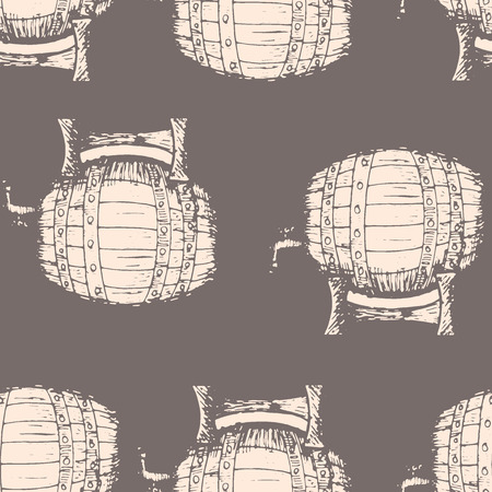 Hand drawn vector illustration, barrels seamless pattern on gray background, vintage pattern, textile, wallpaperのイラスト素材