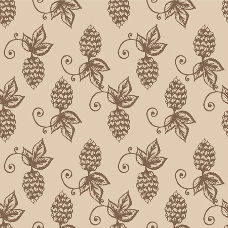Hand drawn vector illustration, hop seamless pattern on beige background, vintage pattern, textile, wallpaperのイラスト素材