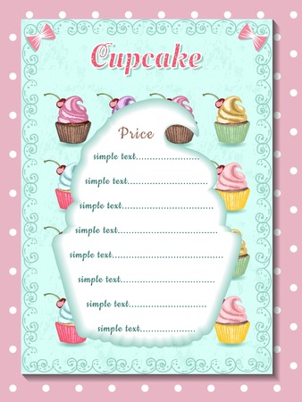 Vector illustration, template of price list for cupcake, design of desert menuのイラスト素材