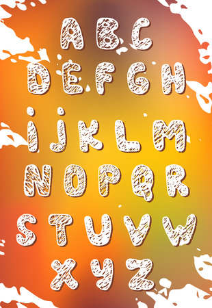 Hand drawn chalk font, hand drawn alphabet on watercolor stain with a blurred fillのイラスト素材