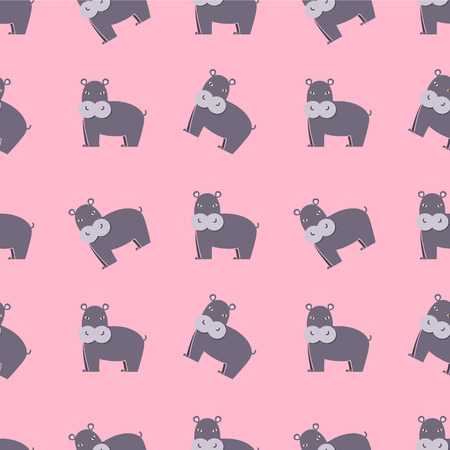 Seamless hippo pattern. Hippo on pink background. Wallpaper, textileのイラスト素材