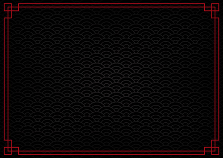 black chinese background with red border, abstract mysterious wallpaper with decoration frameのイラスト素材