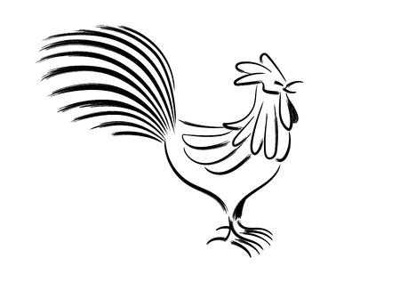 chicken character, zodiac chinese festival, chicken chinese brush drawing style, vector illustrationのイラスト素材