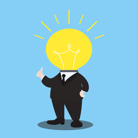 action of have idea, great idea action, little idea man, businessman with light bulb head character, creative idea of businessman, vector illustrationのイラスト素材