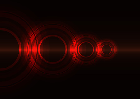 Red frequency circle technology abstract background, wave overlap digital template, vector...