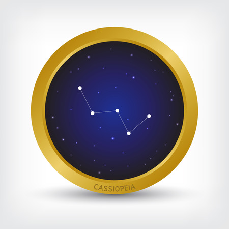 Cassiopeia constellation in golden circle, group of star in galaxy, vector illustrationのイラスト素材
