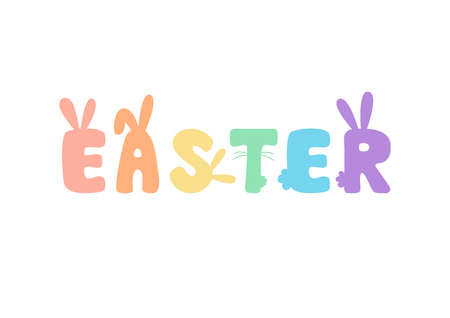 Happy easter bunny text, cute rabbit calligraphy, vector illustrationのイラスト素材