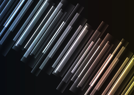 metallic glow bar overlap in dark background, stripe layer backdrop, technology template, vector illustrationのイラスト素材