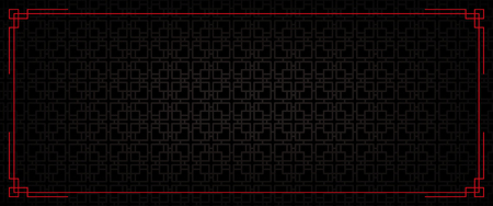 dark chinese background with red border, abstract oriental banner with decoration frame, black square window inspiration, vector illustrationのイラスト素材