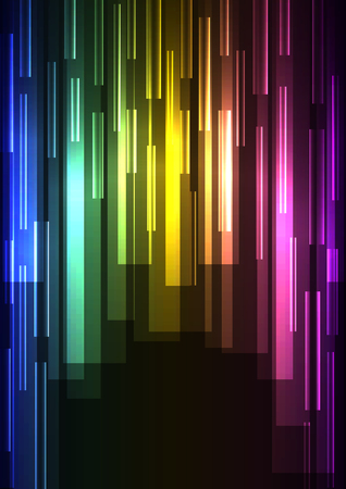 rainbow overlap pixel speed in dark background, geometric layer motion backdrop, simple technology template, vector illustrationのイラスト素材