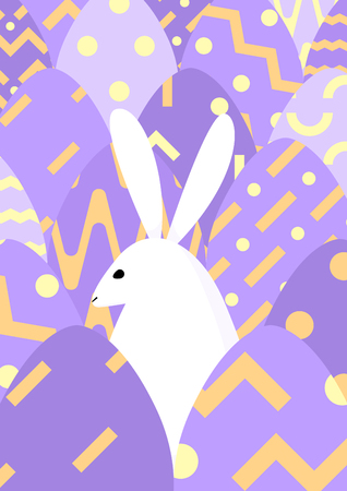 happy easter greeting card with bunny and egg template, vector illustrationのイラスト素材