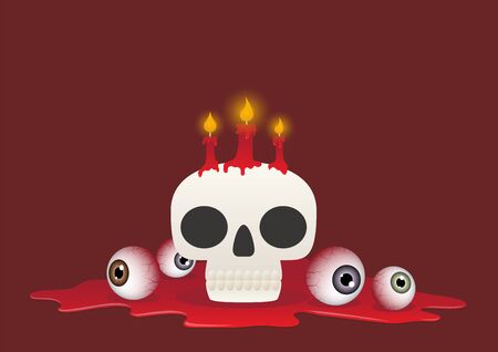 halloween eyeball blood horror, skull with candle, vector illustrationのイラスト素材