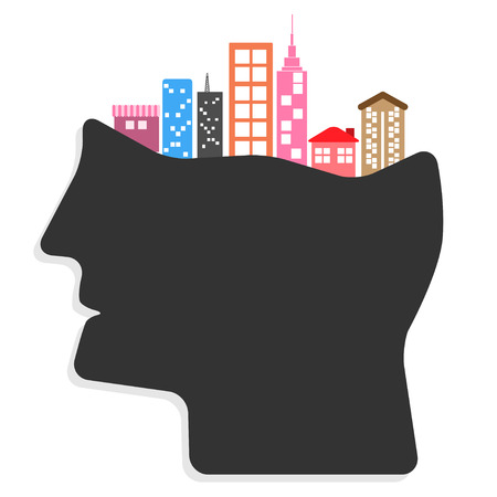 Abstract creative Ideas cities in people's heads concept. vector illustrationのイラスト素材
