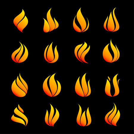 Icon set fire color on black background vector illustrationのイラスト素材