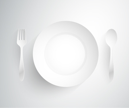 Empty dish, fork and spoon placed alongside.vector illustrationのイラスト素材