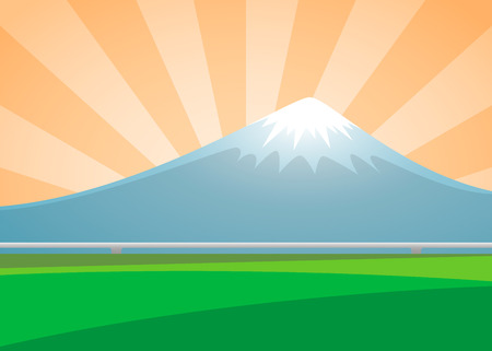Fuji volcano landscape on the background sunburst day. vector illustrationのイラスト素材