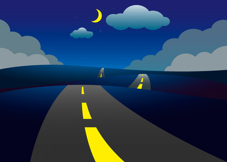 Road on the hills night landscape, vector illustrationのイラスト素材