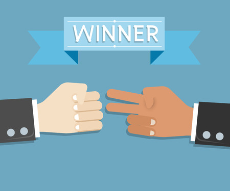 Winner Hands Play Paper Rock Scissors, Vector illustrationのイラスト素材