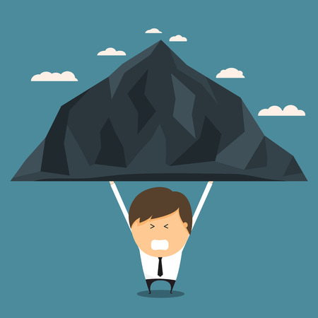 Businessman bear the mountains alone. concept of bear the burden alone. Vector illustration.のイラスト素材