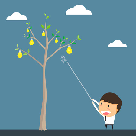 Businessman harvest of idea. find idea vector illustration.のイラスト素材
