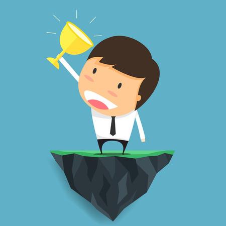 Businessman holding winning trophy of success . Vector illustrationのイラスト素材