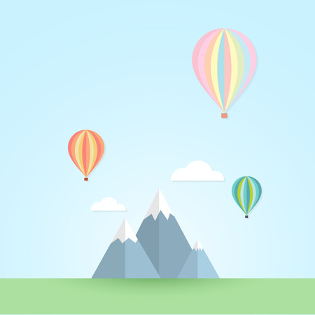 Balloon in the sky and mountain landscape.のイラスト素材