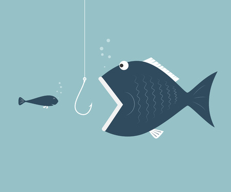 Big fish eat little fish. Concept of Saving oneself.のイラスト素材