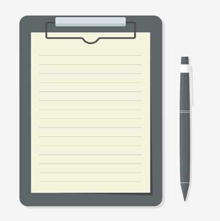 black clipboard with brown paper and pen put alongside.のイラスト素材