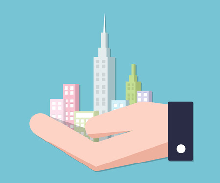 Hand holding city. city concept in businessman hand.のイラスト素材