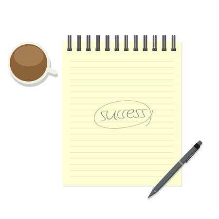 Write success on paper note with pen and coffee cupのイラスト素材