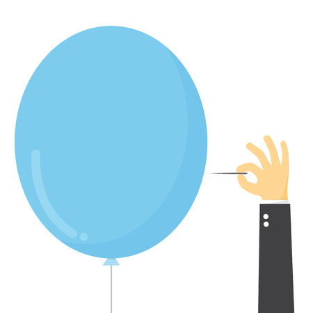 Businessman stab the balloon with needle.のイラスト素材