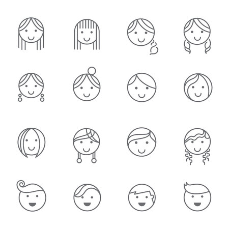 Hairstyles emotions line icons.のイラスト素材