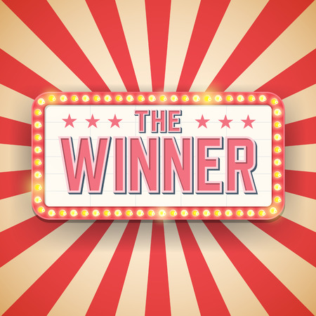 Winner billboard. Electric bulbs. Retro light frames. Vector illustration.のイラスト素材
