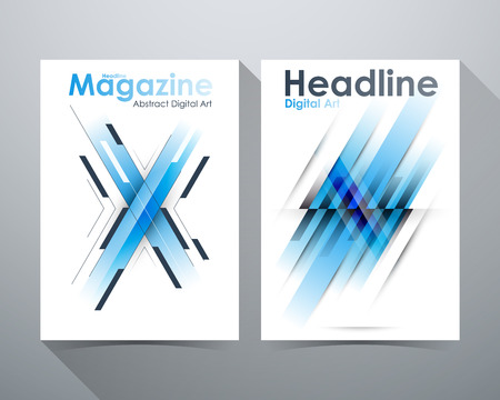 Abstract Digital Art Design, Blue tone, X-shape and lines tilt, Online Design Magazine, Poster Brochure layout illustration template A4 sizeのイラスト素材