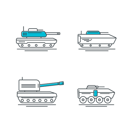 Tank military icons, line design. vector illustration.のイラスト素材