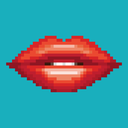 Red lip, Pixel 8 bit, art style, woman mouth design. Vector illustration.のイラスト素材