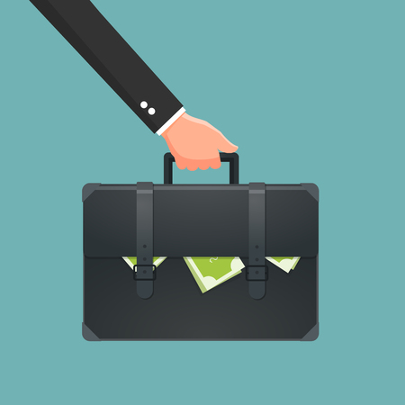 Businessman holding briefcase with money. Vector illustration.のイラスト素材