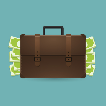 Browe briefcase with money. Vector illustration.のイラスト素材