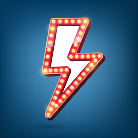 Electric bulbs billboard. Thunder lightning bolt shape. Vector illustrationのイラスト素材