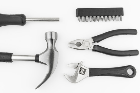 tool set hammer wrench screwdriver, isolate background