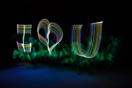 Colorful Love letter by light painting, long exposure timeの写真素材